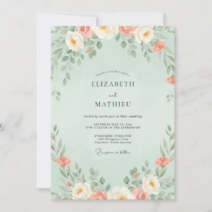 Minz-Korallen-Blüten-Hochzeit Einladung