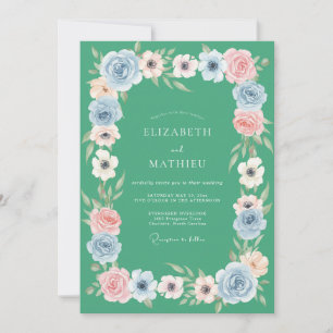 Minz-Korallen-Ranunculus-Eukalyptus-Hochzeit Einladung