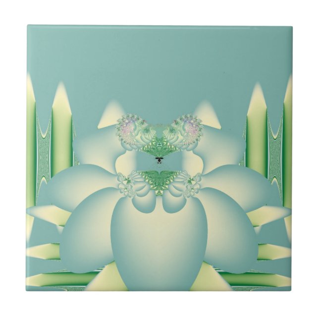 Minz-Lotus-Art Deco-Fraktal-Blumenkunst Fliese (Vorderseite)