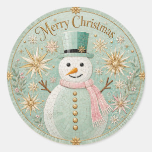 Minz-Mosaik-Schneemann-Weihnachtsfreude Runder Aufkleber