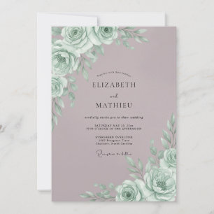 Minz-Rosen-Botanische-Romantik-Hochzeit Einladung