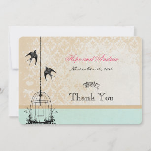 Minz-Rustikal-Vintage-Vogelkäfig-Hochzeitseinladun Dankeskarte