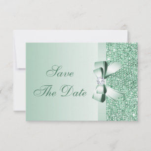 Minz-Sequins, Schleife & Diamant Save-the-Date-Hoc Save The Date