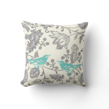 Minz- und Grau-Elfenbein-Blumen-Vogel-Muster