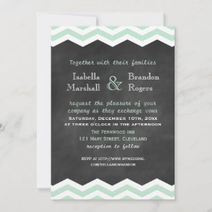 Minz- und weiße Chevron-Kreidetafel-Hochzeitseinla Einladung