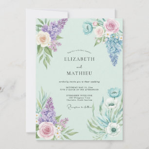 Minz-Veilchen-Bouquet-Eukalyptus-Hochzeit Einladung