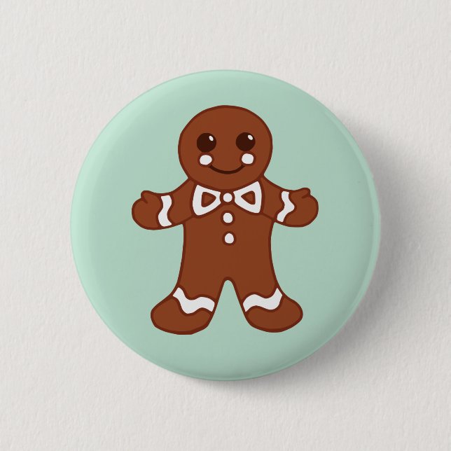 Minz-Weihnachts-Gingerbread-Boy-Knopf Button (Vorderseite)