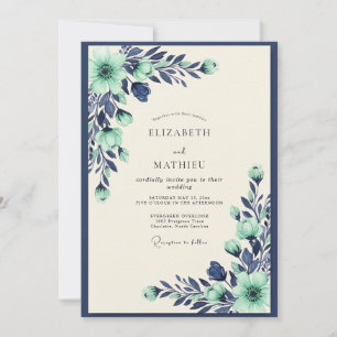 Minzblaue ruhige botanische Hochzeit Einladung