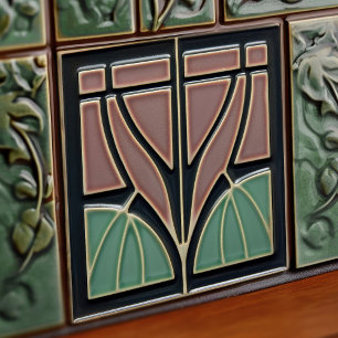 Minzblüten-Mid-Century-Symmetrie Arts and Crafts Fliese