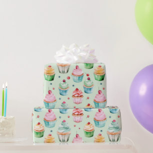 Minzcreme Rosa Cupcakes Geburtstag Geschenkpapier