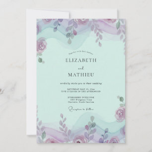 Minze Amethyst Laub Eukalyptus Hochzeit Einladung