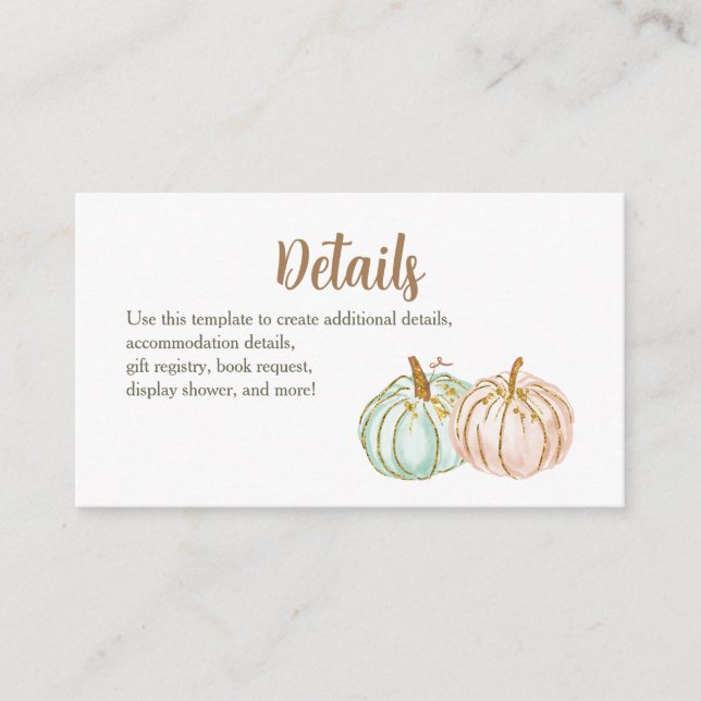 Minze and Peach Pumpkin Baby Showingkarte Begleitkarte (Vorderseite)
