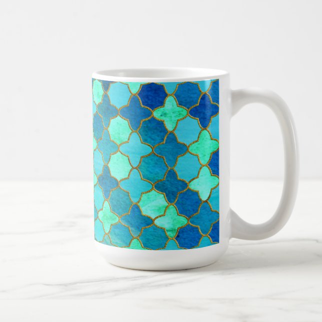 Minze Aqua Aquamarin Gold Oriental Marokkanisches  Kaffeetasse (Rechts)