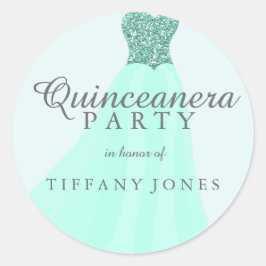 Minze Aquamarin Sparkling Glitzer Gown Quinceanera Runder Aufkleber
