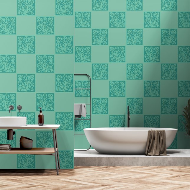 Minze aquamarine Flora gefliest Tapete (Badezimmer)