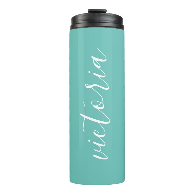 Minze Aquamarine Monogram Thermal Tumbler Thermosbecher (Vorderseite)