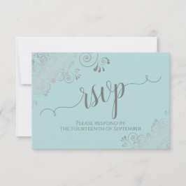Minze Aquamarine Silberspitze Elegante Kalligraphi RSVP Karte