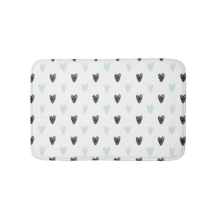 Minze & Black Hearts Doodles Muster Bath Mat Badematte