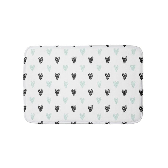 Minze & Black Hearts Doodles Muster Bath Mat Badematte (Vorderseite)