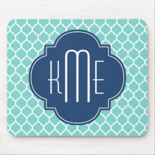 Minze blaue marokkanische Quatrefolienmonogramm Mousepad