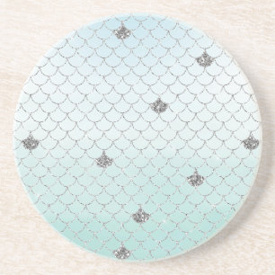 Minze Blue Ombre Silver Glitzer Mermaid Getränkeuntersetzer