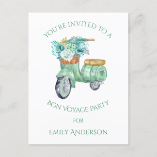 Minze Blume und Scooter Bon Voyage Party Einladungspostkarte