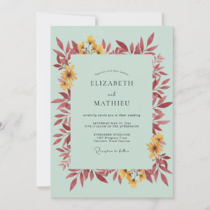 Minze Burgunder Blatt Hochzeit Einladung