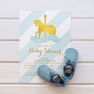 Minze Carousel Pferde Babydusche Einladung