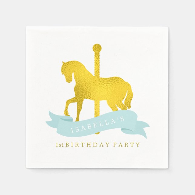 Minze Carousel Pferde Geburtstagsparty Serviette (Vorderseite)