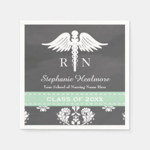 Minze Chalkboard Caduceus Nursing School Abschluss Serviette