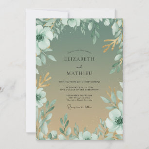 Minze Champagner Laub Eukalyptus Hochzeit Einladung