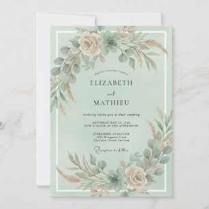 Minze Champagner Pampas Eukalyptus Hochzeit Einladung