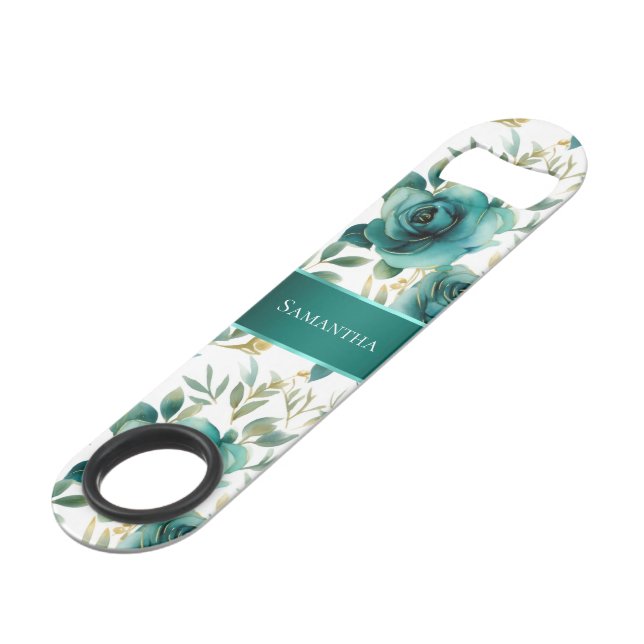 Minze Creme Rose Blumenhochzeit Speed Flaschenöffner (Vorderseite Schrägansicht)