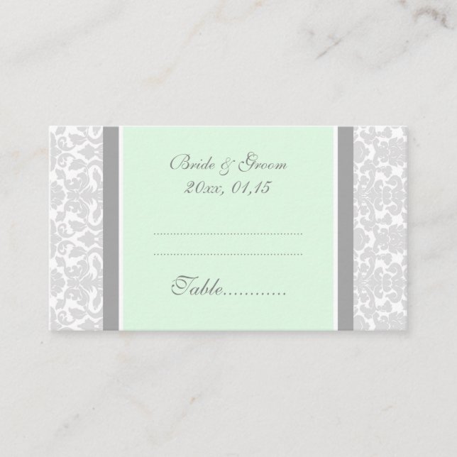 Minze Damask Hochzeitstisch-Platzierungskarten Platzkarte (Vorderseite)