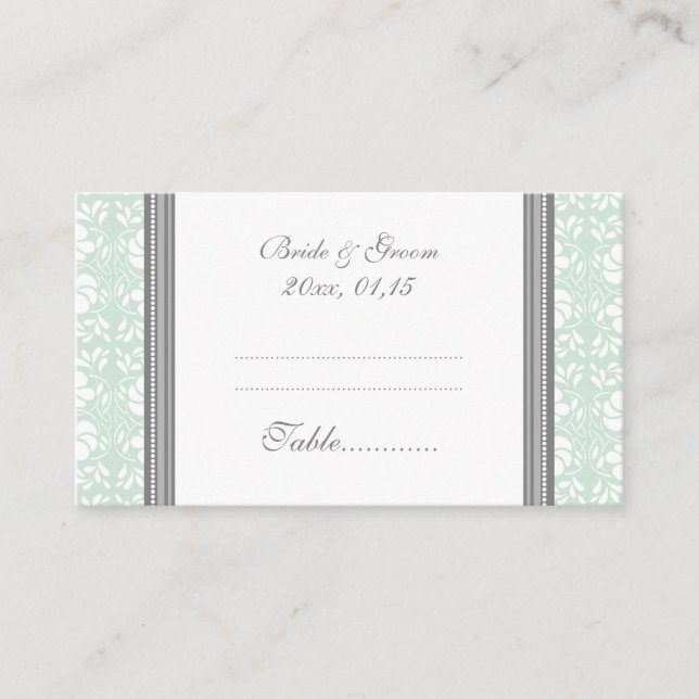 Minze Damask Hochzeitstisch-Platzierungskarten Platzkarte (Vorderseite)
