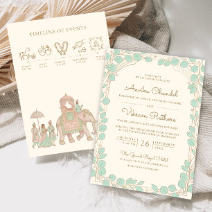 Minze Eukalyptus Elefant Baraat Indische Hochzeit Einladung