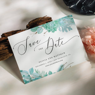 Minze florale Sukkulenten. Winterkaktus-Hochzeit Save The Date