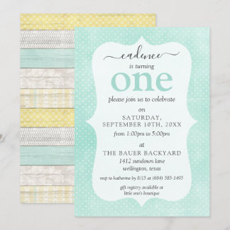 Minze & Gelbe Rustikale Hütte Custom Age Geburtsta Einladung