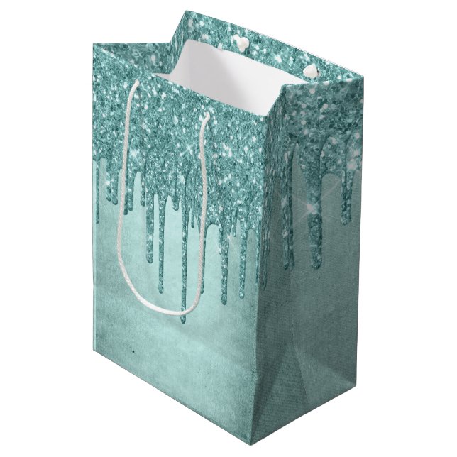 Minze-Glitzer | Aqua Aquamarin Melting Pour Mittlere Geschenktüte (Vorderseite Schrägansicht)