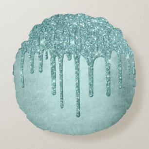 Minze-Glitzer Aqua Aquamarin Melting Pour Rundes Kissen