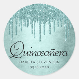 Minze-Glitzer | Aqua Aquamarin Pour Quinceanera Runder Aufkleber