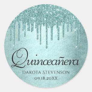 Minze-Glitzer Aqua Aquamarin Pour Quinceanera Runder Aufkleber
