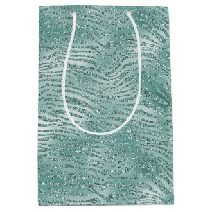 Minze Glitzer Glitzy Sparkle Zebra Print Mittlere Geschenktüte