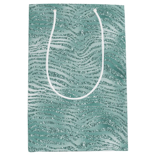 Minze Glitzer Glitzy Sparkle Zebra Print Mittlere Geschenktüte (Vorderseite)