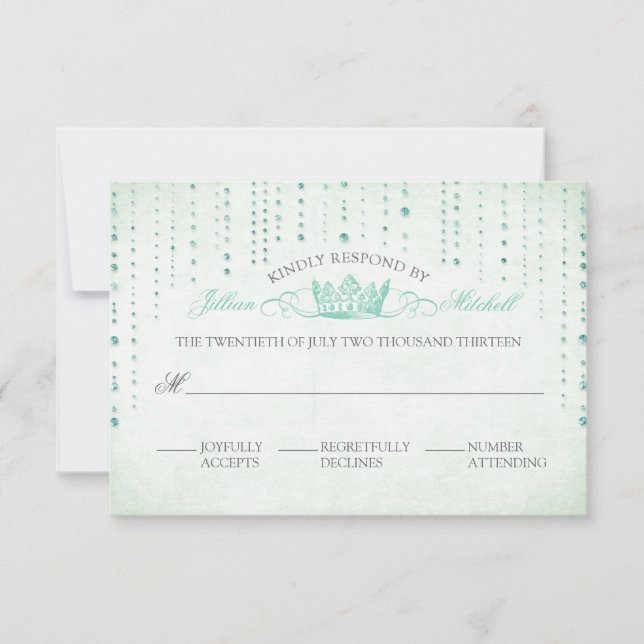 Minze Glitzern & Crown Mairtale Wedding RSVP Card (Vorderseite)