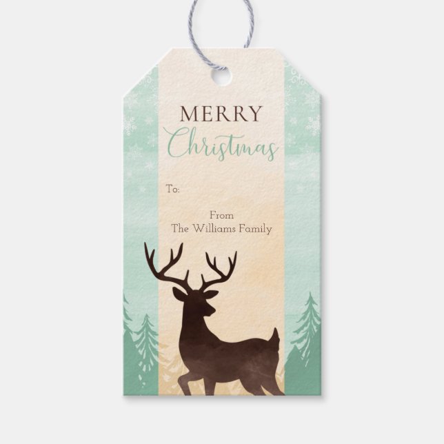 Minze Gold Brown Deer Woodland Weihnachtsgeschenk  Geschenkanhänger (Vorderseite)