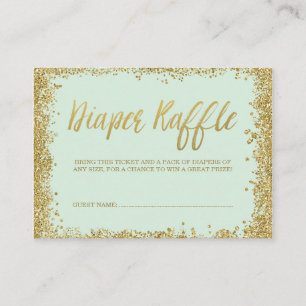 Minze Gold Glitzer Diaper Raffle Ticket Begleitkarte