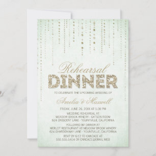 Minze & Gold Glitzer Look Probe Dinner einladen Einladung