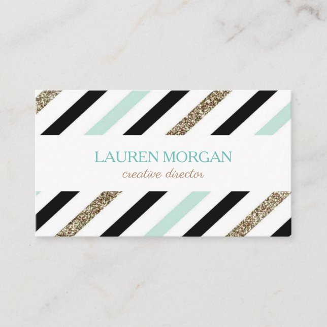 Minze Gold Sparkle Streifen Business Card Visitenkarte (Vorderseite)