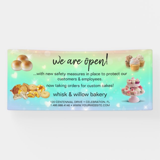 Minze & Gold Whisk Bakery Business Wiedereröffnung Banner (Horizontal)